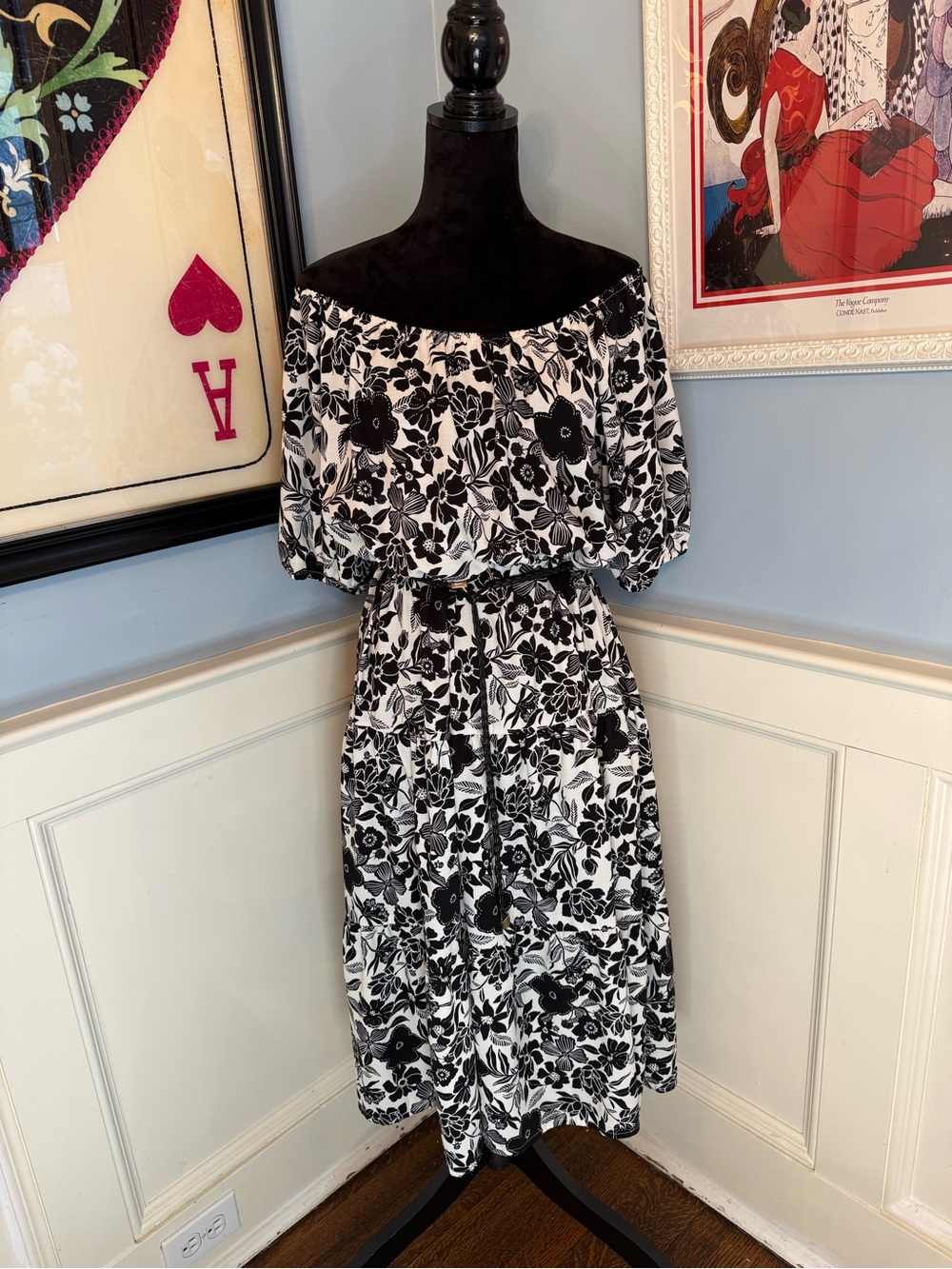 ModCloth Parker & Rowe Black and Cream Bloom Wildly Tiered Midi Dress Sz XL